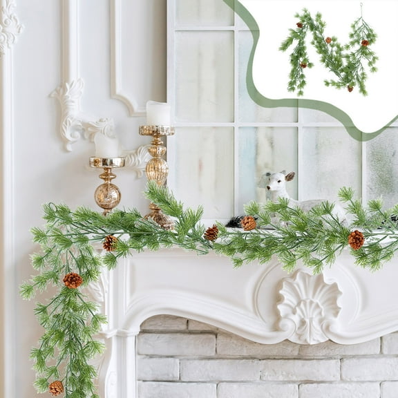 OEFNTAC Decorations Christmas Pine Needle Rattan Red Fruit Cypress Garland Classic Arrangement Entryway Table Centerpiece 78.74in