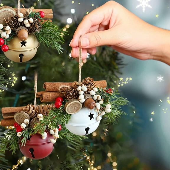 OEFNTAC Decorations Christmas Pinecone Bell Pendant, Metal Festive Tree Hanging Room Decoration Xmas Decorations