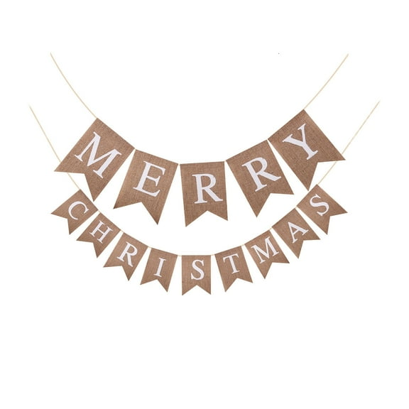 OEFNTAC Decorations Christmas Pull Flag Banner Linen Hanging Bunting 196.85in Green Red White Party Decor Merry Christmas Print Set of 2 Xmas Lights Outdoor