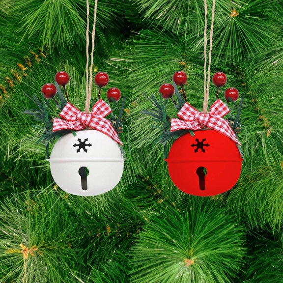 OEFNTAC Decorations Christmas Tree Pendant Snowflake Bells Berry Iron Hanging Ornament Classic White Red Rust Resistant Festive Easy Hang Home Garden 1.96x5.31in