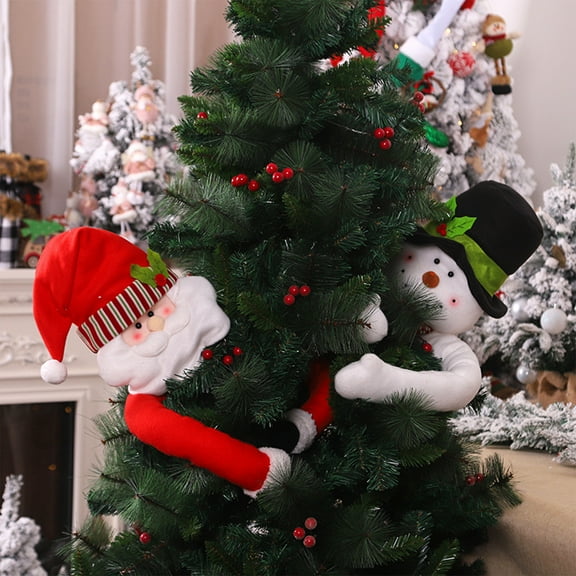 OEFNTAC Decorations Christmas Tree Topper Santa Claus Snowman Hugger Plush Xmas Tree Topper Long Arm Bendable Party Home Decoration 41.33x7.48in Outdoor Christmas Decorations