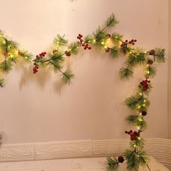 OEFNTAC Decorations Christmas Vines Light String Pinecone Bells Red Fruit Strip Rattan LED Plug-In Festive Home Decoration for Wall Staircase Mantel Ambience 9.84ft Outdoor Christmas Decorations