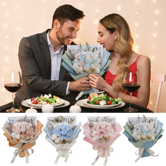 OEFNTAC Decorations Hand-Knitted Wool Crocheted Imitation Rose Bouquet Illuminated Valentine's Day Romantic Gift Artistic Home Decoration LED 15.7in