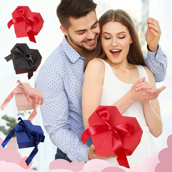 OEFNTAC Decorations Heart Shape Ribbon Bow Gift Box Open Door Design Wedding Cosmetic Birthday Valentine's Day Present Elegant Love Keepsake Organizer Large Display Window 8.2x8.2x1.5in