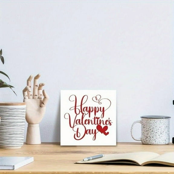 OEFNTAC Decorations Home Decor Valentines 2D Acrylic Happy Sign Tabletop Decor Romantic Desk Plaque for Bedroom Living Room Office Wedding Proposal Party Background