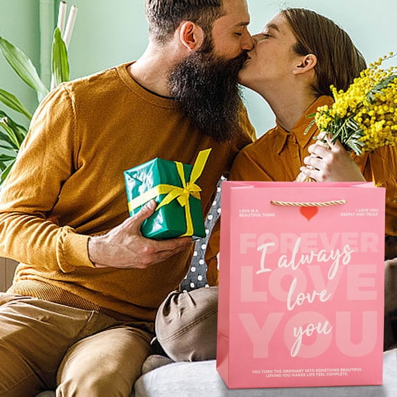 OEFNTAC Decorations Romantic Gift Bag for Couples Present Valentine's Day Exchange Tote Durable Organizer Reusable Storage Anniversaries Wedding Easy Carry 8.7x3.9x6.7in
