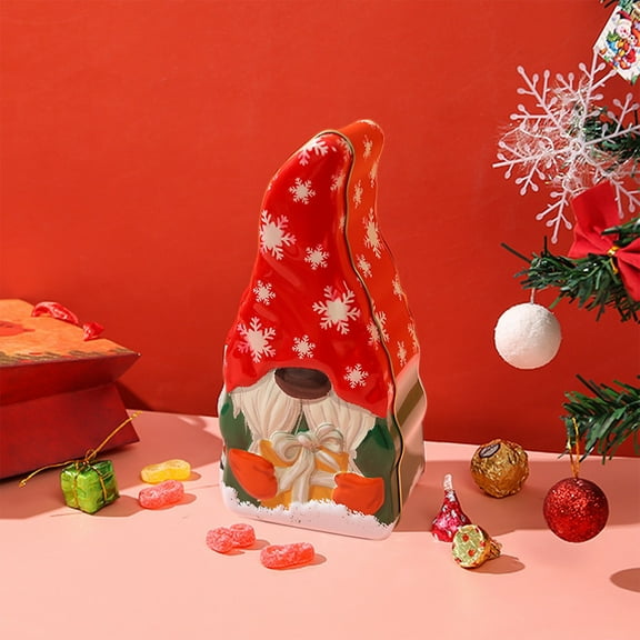 OEFNTAC Decorations Santa Claus Cookies Candy Box, Red Wrought Iron Portable Holiday Gift Tin Christmas Decor