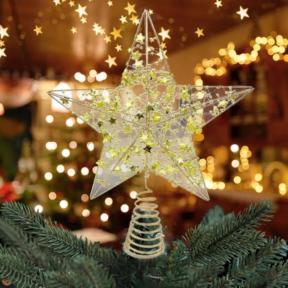 OEFNTAC Decorations Silver 5-Point Star Tree Topper with Lights, 30x25cm Iron Christmas Decor Party Decor