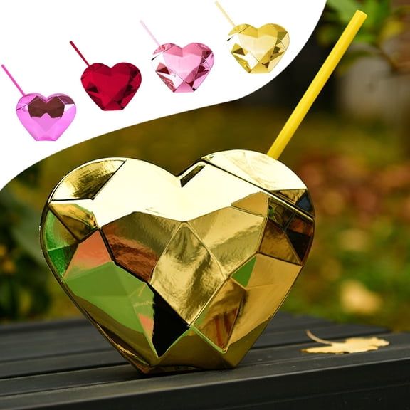 OEFNTAC Decorations Unique Heart-Shaped Drinking Cup With Lid And StReusable Glitter Fishtail Design Gift for Valentine's Day Party Birthday Kids Home School Leak-Proof BPA Free 18x14cm