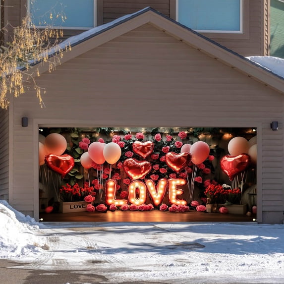 OEFNTAC Decorations Valentine's Day Garage Door Banner Backdrop Outdoor Patio Hanging Flag Romantic Yard Decor Party Wedding Photo Background Easy Install Weatherproof 78.7x59.1in Large Scene