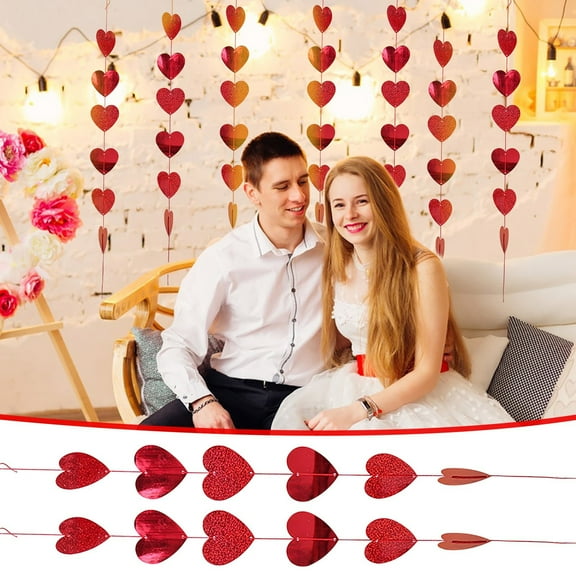 OEFNTAC Decorations Valentines Day Ceiling Decor Heart Hanging Garland Long Paper Bunting Ceiling Panels for Wedding Bridal Shower Party Valentines Day Decorations