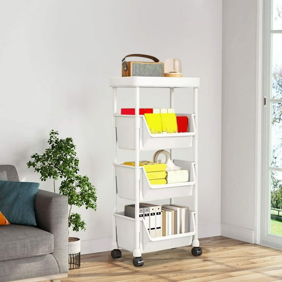OEFNTAC Desk Storage Rack Mobile Floor Standing Dorm Desk Under-Table Cart Simples Small Bookcase With Wheels Multi Tiered Multifunctional Storage Rack
