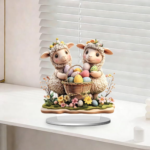 OEFNTAC Easter 2D Visual Table Decor Flat Home Festival Tabletop Centerpiece Living Room Spring Holiday Party Ornament Easy Display Family Gift Decorative