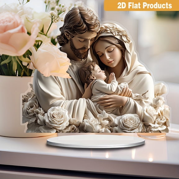 OEFNTAC Easter Acrylic Nativity Scene Su Catcher Waterproof Desk Countertop Mini Ornament Durable Unique Religious Decor Kids Table Centerpiece Gift Sunlight Reflect Faith Piece