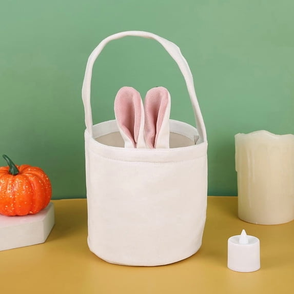 OEFNTAC Easter Bunny Ear Tote Cuddly Fluffy Basket Party Gift Box Egg Candys Goodie Bag Plush Handle Photo Prop Roomy Reusable Multi-Purpose Present