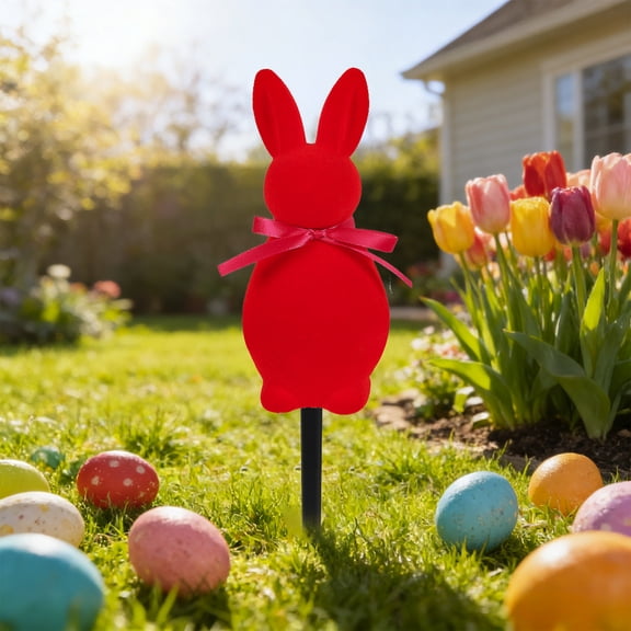 OEFNTAC Easter Bunny Flocked Garden Stake Rabbit Outdoor Spring Decor Family Party Table Centerpiece Symbol Figurine Soft PVC Gift 9.44x2.75x2.55in