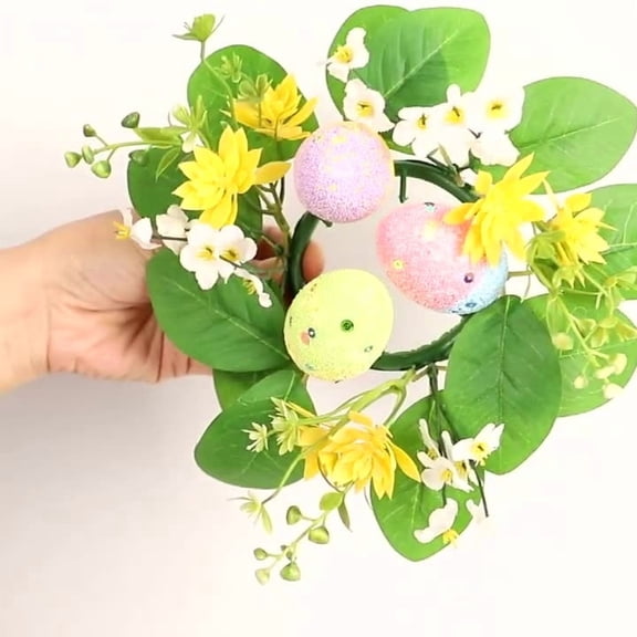 OEFNTAC Easter Flower Candle Wreath Ring Egg Centerpiece Floral Decor Tabletop Spring Party Arrangement Table Candleholder Versatile Donut Ring for Easter Gathering Home Indoor Decor