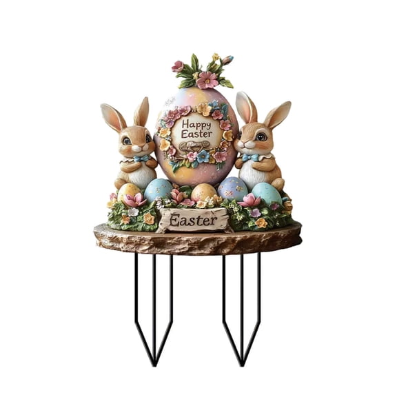 OEFNTAC Easter Garden Stake Outdoor Metal Bunny Rabbit Yard Decoration Vintage Spring Decor Happy Easter Sign for Garden Lawn Pot Backyard Gift Holiday Outdoor Bunny Flower Stake