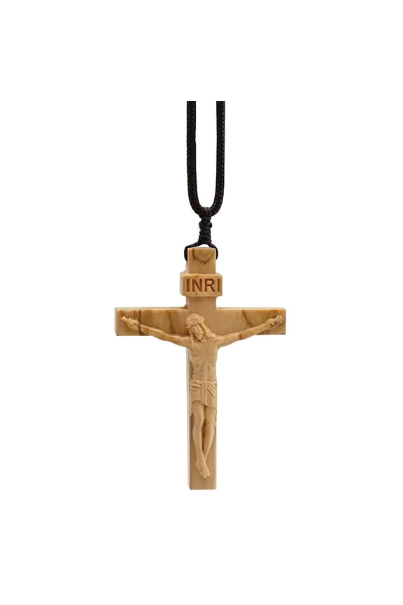 Easter Wooden Necklace Religious Pendant Christian Faith Symbolic Jewelry Gift Retro Wood Handmade Family Holiday Celebration Necklace 2.36x1.65in