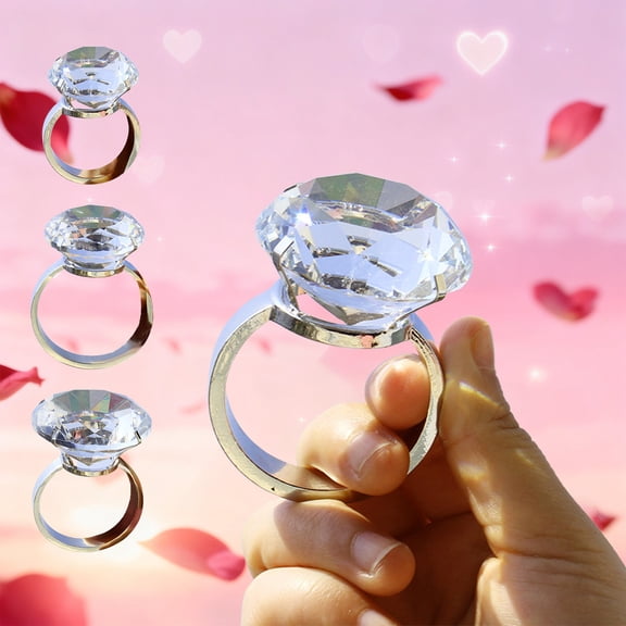 OEFNTAC Fake Diamond Artificial Crystal Large Ring Funny Oversized Wedding Proposal Gift Simulated Gem Romantic Valentines Day Table Centerpiece Home Party Tradition Novelty Showpiece 3.15in