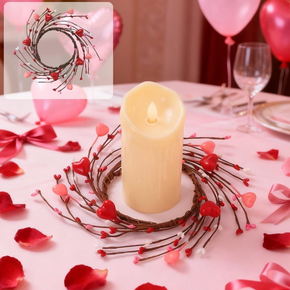 OEFNTAC February 14 Festive Table Decor Candleholder Wreath Red Romantic Heart Mini Wreath Wall Hanging Different Styles Sizes Multi Scene Decoration Exquisite Detailing 12. 59in
