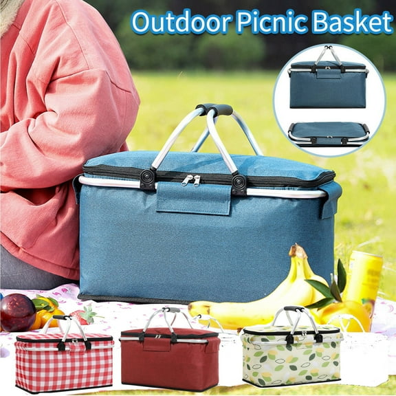 OEFNTAC Folding Cooler Box Picnic Insulated Bag Portable Leakproof Heat Preservation Food Storage Organizer for Camping Beach Outdoor BBQ 16.5x9x9in