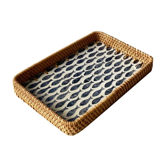 OEFNTAC Fruit Tray Veggie Trays Rattan Shells Color Storage Family Living Room Luxury Picnic Dried Fruit Restaurant Coffee Tray