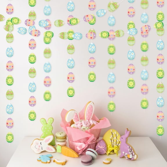 OEFNTAC Garland Egg Pendant Bunny Party Decorations Scene Hanging Garland Cardboard Cutouts Ceiling Window Wall Decor Easter Decorations Gifts Party Supplies Banners