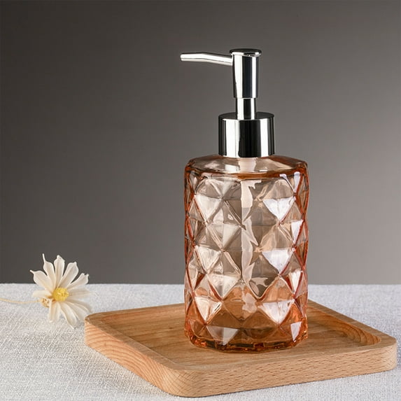 OEFNTAC Glass Soap Dispenser Pump Bottle 350ml Rhombus Design Press Type for Shampoo Shower Gel Liquid Hand Wash 7.09x2.76 Inches