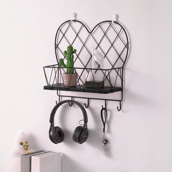 OEFNTAC Heart Shaped Metal Floating Shelves Wall Mounted Decorative Storage Rack Bedroom Living Room 13.6x13x4.3in