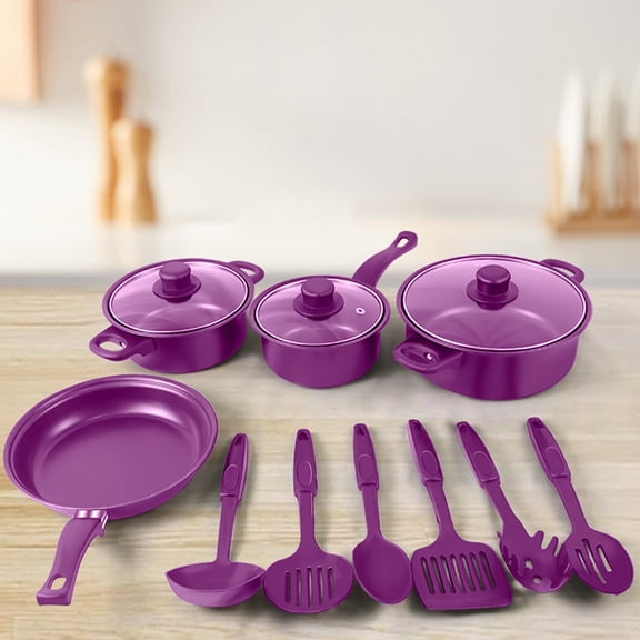 OEFNTAC Home and Kitchen 13PC Cookware Set Non Stick Maifan Stone Frying Pot Soup Pan Milk Pan Spatula Glass Lid Multi Piece Kitchen Durable 11.81x2.95in