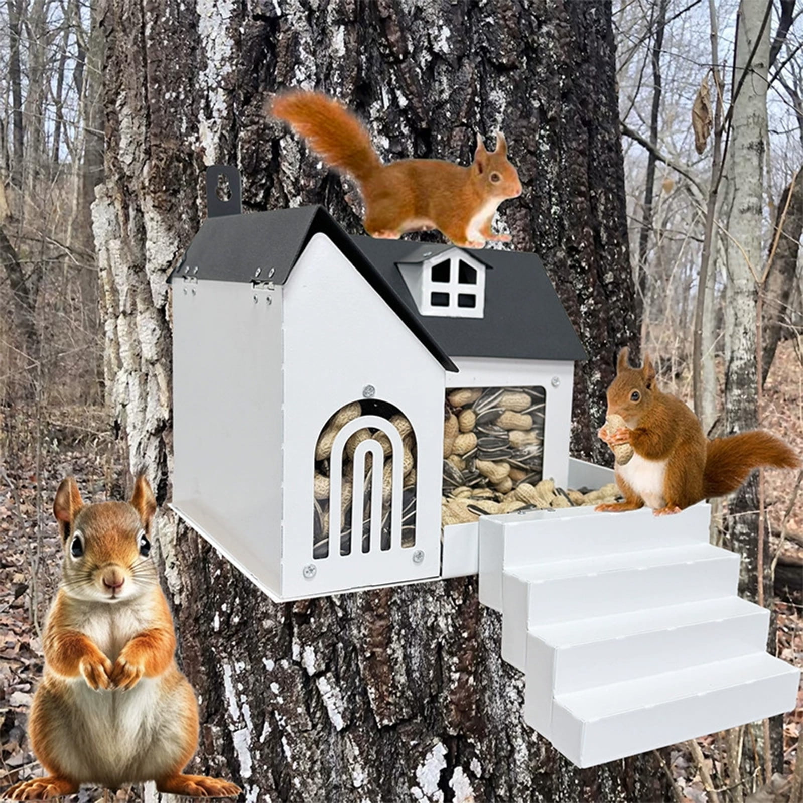OEFNTAC Home and Kitchen Outdoor Patio Garden Feeder Metal House Squirrel Bird Feeder Durable Iron Large Capacity No Assembly Required for Yard Décor 25x19x18cm