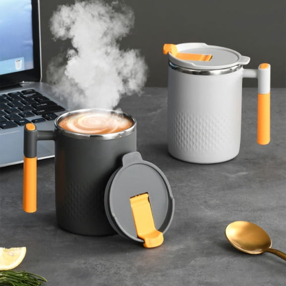 OEFNTAC Home and Kitchen Stainless Steel Mug With Lid Handle Double Layer Insulated Thermal 450ML Reusable Home Office Travel Coffee Breakfast 3.35x4.72in