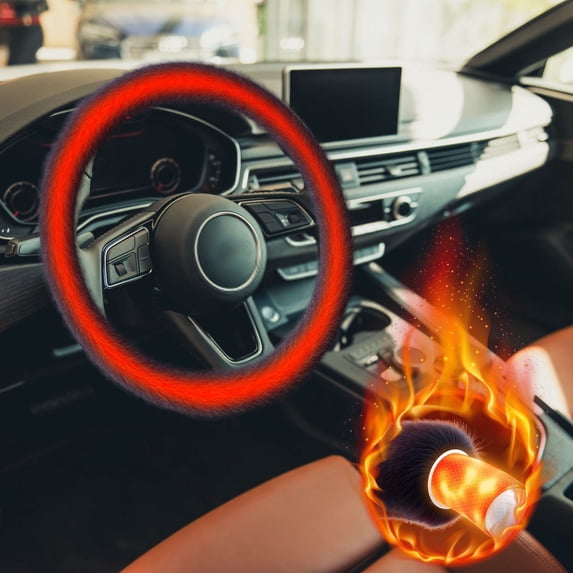 OEFNTAC Home and Kitchen Winter Heated Steering Wheel Cover Car Thermal Protection Soft Material Consistent Warmth Durable Fashion Interior Accessory 36x36x3cm