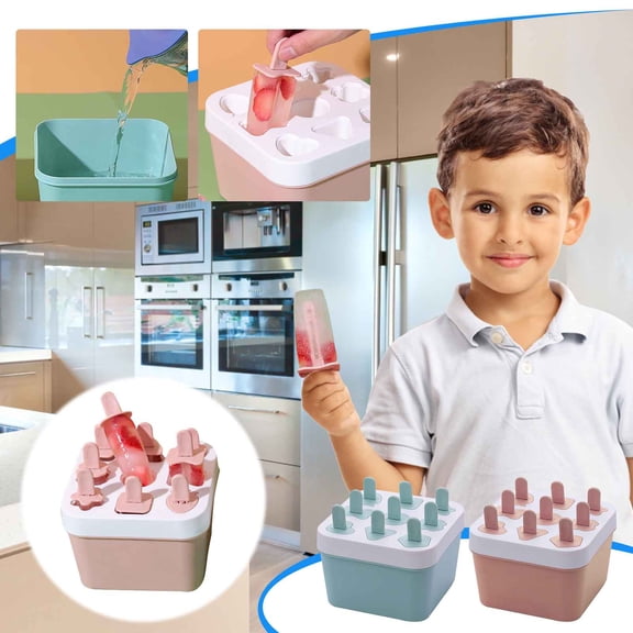 OEFNTAC Home Made Ice Cream Set Box Kids Stick Ice Maker Compartment Fast Demold Freezer Treat DIY Fruit Yogurt Pudding Snack Party Picnic 12x12x9cm