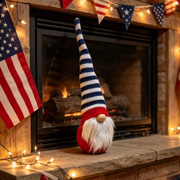 OEFNTAC Independence Day Faceless Gnome Doll Ornament Red White Blue Long Beard Soft Knit Hat Handmade Cute for Home Window Shelf Holiday Decor Gift 15x3.1x3.1in Gifts