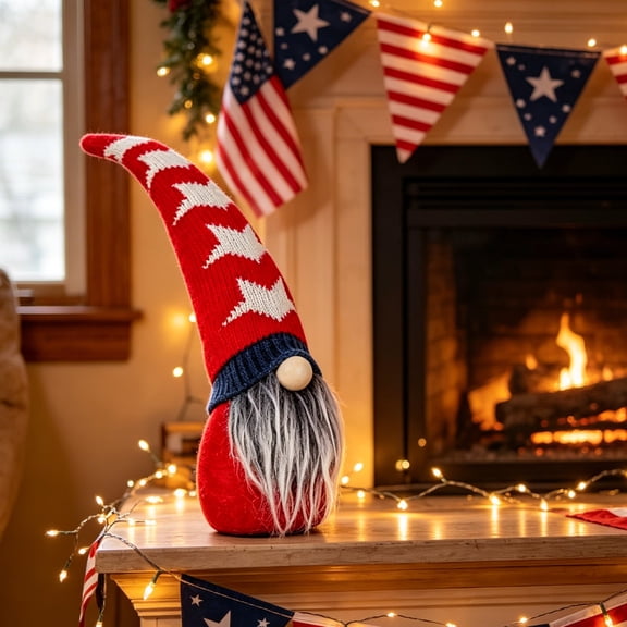OEFNTAC Independence Day Faceless Gnome Doll Ornament Red White Blue Long Beard Soft Knit Hat Handmade Cute for Home Window Shelf Holiday Decor Gift 15x3.1x3.1in Gifts