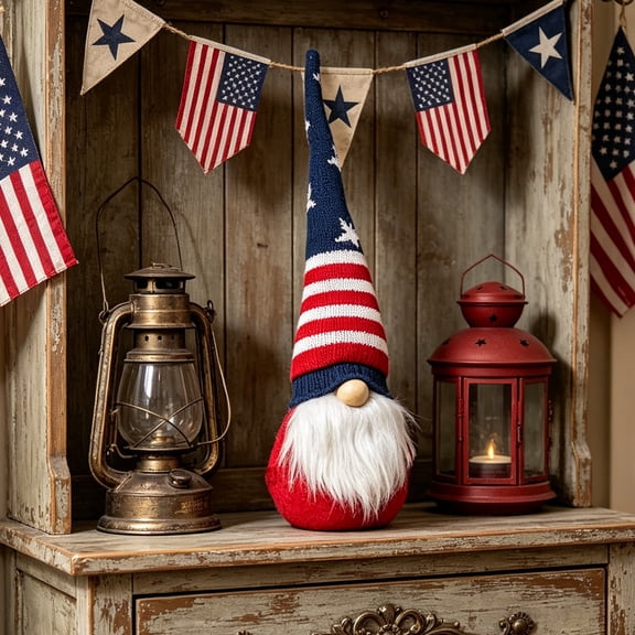 OEFNTAC Independence Day Faceless Gnome Doll Ornament Red White Blue Long Beard Soft Knit Hat Handmade Cute for Home Window Shelf Holiday Decor Gift 15x3.1x3.1in Gifts