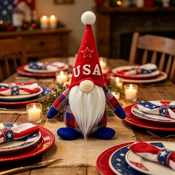 OEFNTAC Independence Day Gnome Doll Patriotic Faceless Figure Red White Blue Long Beard Soft Polyester Weighted Bottom for Shelf Desk 4th July Ornament Gift Gifts