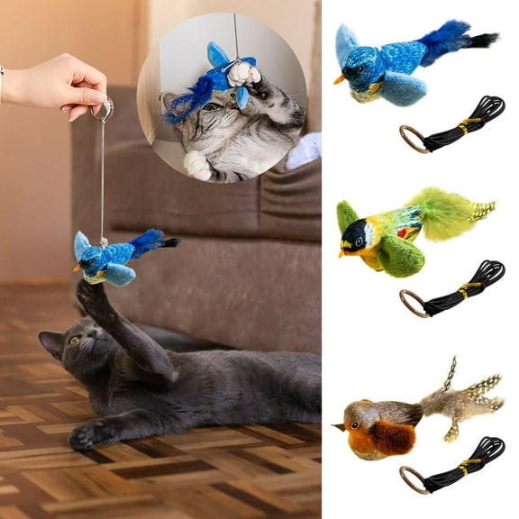 OEFNTAC Interactive Cat Toy Feather Bird with Catnip Automatic Chirping Sound for Kittens Indoor Play Boredom Relief Exercise Hunting Instinct Stimulation Flapping Rechargeable Pet Supplies Gift