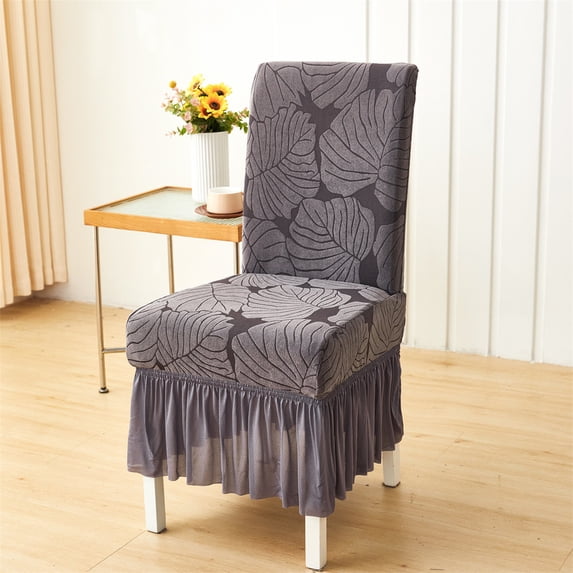 OEFNTAC Jacquard Elastic Chair Cover Skirt Style Dining Room Hotel Slipcover Decorative Full Coverage Dining Chair Wedding Event Banquet Home Protector Anti Slip Installation Modern Essential