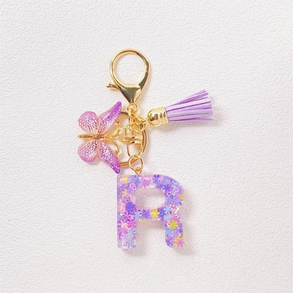 OEFNTAC Keychain Keychains for Keys 26 Letter Purple Cute Key Chain for Wallet Backpack Bag Ideal Christmas gift