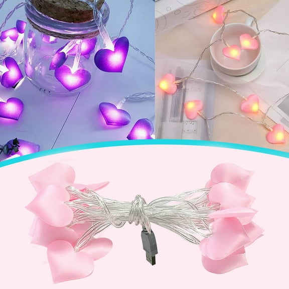 OEFNTAC LED Fabric Heart String Light Battery Peach Shape Decorative Romantic Warm White Flexible Wire Moldable Indoor Outdoor Wall Window Bedroom DIY Party 118.1in