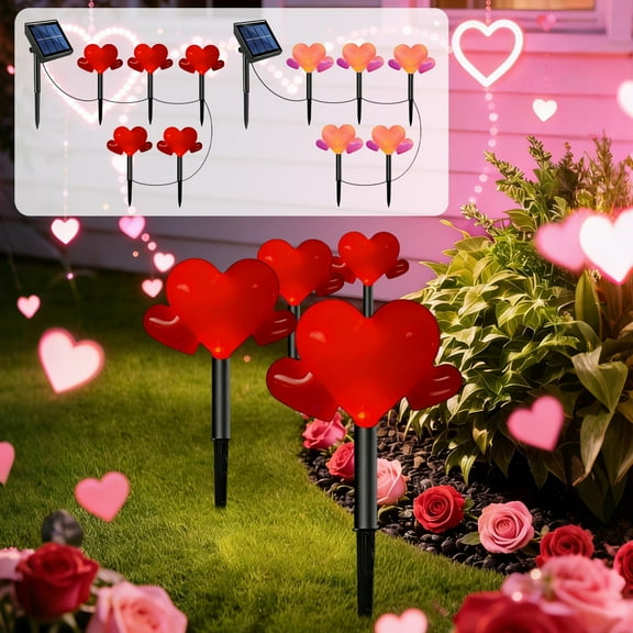 OEFNTAC LED Valentines Day Solar Lights Valentines Day Classic Shape Elements Holiday Outdoor Garden Yard Decoration One Two Five Valentines Day Lights String Solar Outdoor Light Valentine Romance