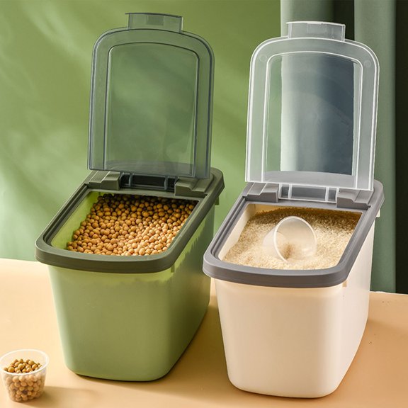 OEFNTAC Large Airtight Rice Container Food Storage Bucket Pet Dog Cereal Flour Grain Bin Measuring Cup for Kitchen Pantry Refrigerator Cupboard Leakproof Dishwasher Safe 13.77x8.66x7.87in
