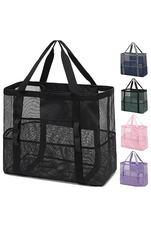Large Mesh Beach Bag Transparent Tote with Zipper for Toys Swimwear Storage Crossbody Carry