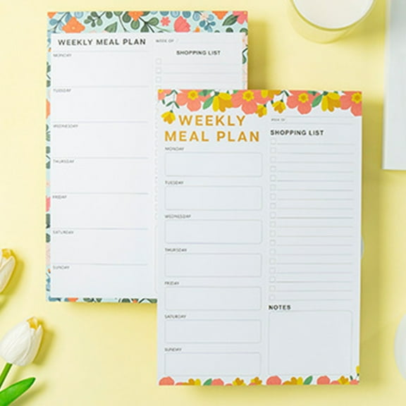 OEFNTAC Magnetic Floral Meal Planner Weekly Notepad for Fridge Fitness Menu Tear Off Diet Grocery List Magnetic Pad Kitchen Gym Healthy Organizer 60 Pages Removable Easy Use
