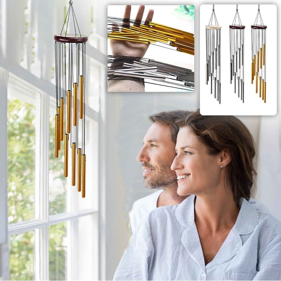 OEFNTAC Metal 12 Tube Wind Chime Outdoor Balcony Courtyard Decorative Wall Clock Musical Home Sound Art Lucky Feng Shui Hanging Durable Gift Family 22.8in x 3.4in