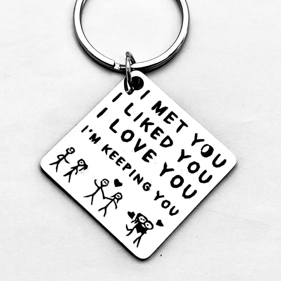 OEFNTAC Metal Keychain Romantic Engraved Phrase Valentine Gift for Lover Friend Stainless Steel Fade Resistant Cute Heart Stick Figure Versatile Bag Key Ring Anniversary Sentimental Present