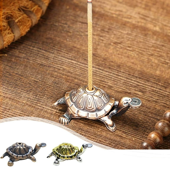 OEFNTAC Metal Turtle Incense Stick Holder Compact Ornament Desktop Decoration Easy Place Cute Unique Sturdy Hole 0.08in Bedroom Living Room Office Study Golden Brown